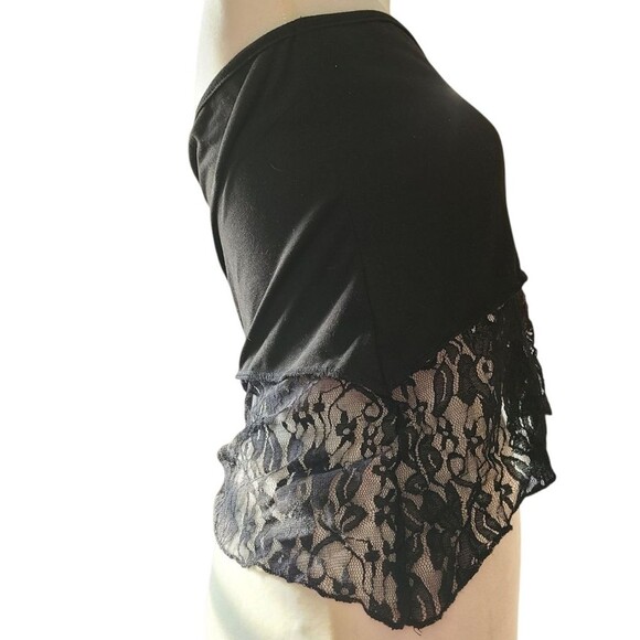 Strapless Black Lace Bandeau Crop Tube Top Asymmetrical Hem - Women's Size Large - Picture 4 of 9